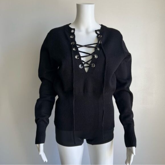 Line & Dot Lea Grommet Lace Up Sweater in Black - M - Picture 2 of 6